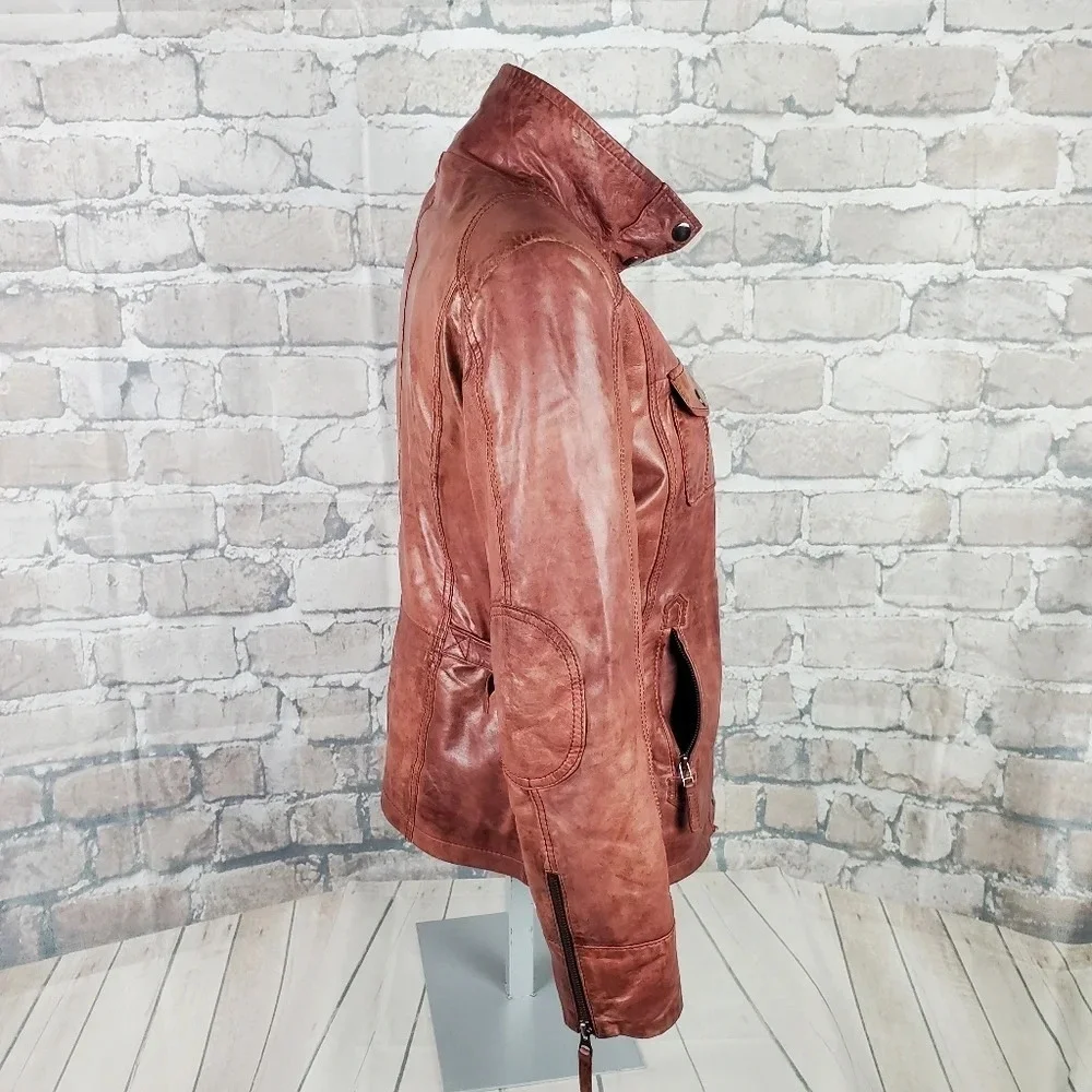 Di Capra Int Moto  Leather Jacket Mottled Two Tone Oxblood Size Small - Picture 7 of 16